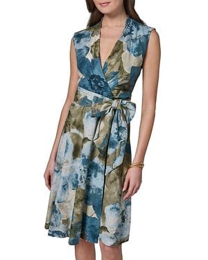 Donna Karan Belted Sleeveless Wrap Dress - Blue