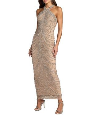 Mac Duggal Halter Neck Embellished Maxi Dress - Brown