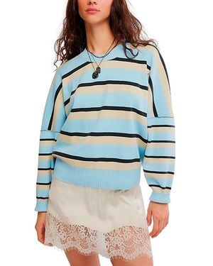 Free People Striped Alma Pullover Sweatshirt - Blue