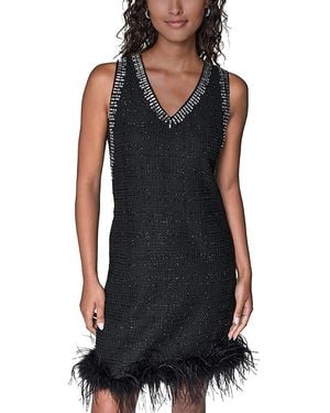 KARL LAGERFELD Feather Trim Shift Dress - Black