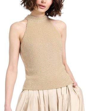 EMILY SHALANT Pearl Sleeveless Mock Neck Top - Natural