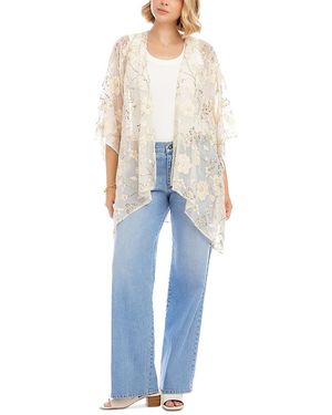 Karen Kane Floral Embroidered Open Front Jacket - Blue