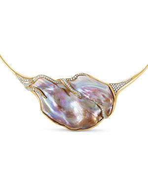 Jorge Adeler 18K Sea Freshwater Pearl & Diamond Collar Necklace, 16 - Metallic