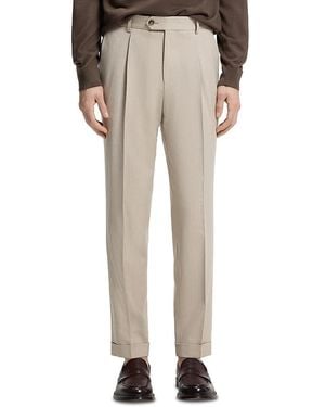 BOSS L-Peet Regular Fit Wool Blend Pleat Pants - Natural