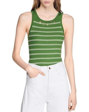 Sandro Striped Tassel Trims Vest Top - Green