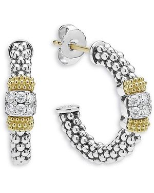 Lagos Sterling & 18K Diamond Station Hoop Earrings, 0.27 Tcw - White