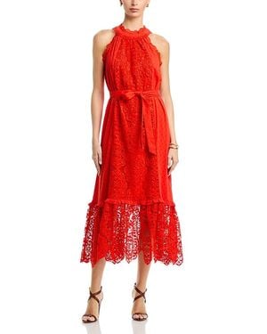 Tahari Halter Neck Lace Maxi Dress - Red