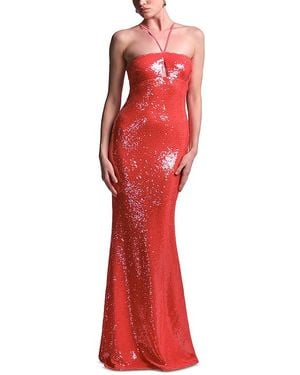 BCBGMAXAZRIA Colette Embellished Asymmetric Neck Gown - Red