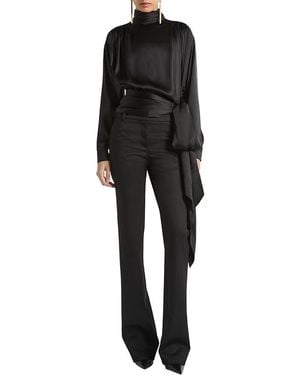 Balmain Silk Satin Blouse With Tie Detail - Black