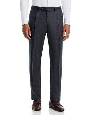 Canali Regular Fit Pleat Flannel Pants - Blue