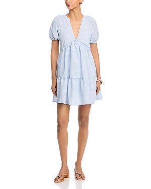 Elan Puff Sleeve Embroidered Babydoll Dress - Blue
