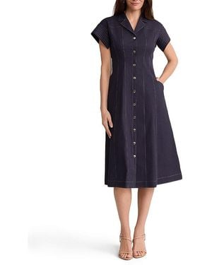 Ming Wang Fit-N-Flare Contrast Stitch Cotton Maxi Dress - Blue