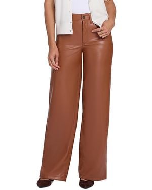 NYDJ Teresa High Rise Faux Leather Stretch Wide Leg Jeans - Brown