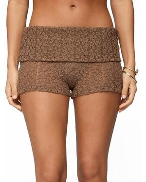 Edikted Rye Sheer Textured Fold Over Shorts - Brown