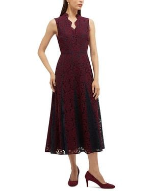 Hobbs Quin Contrast Pleated Midi Dress - Red