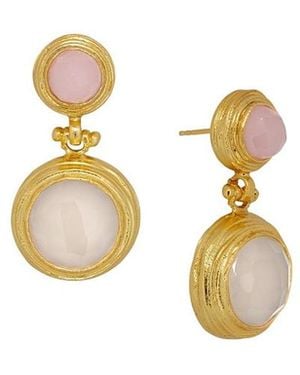 Ottoman Hands Lilis Rose Quartz And Chalcedony Drop Earring - Metallic