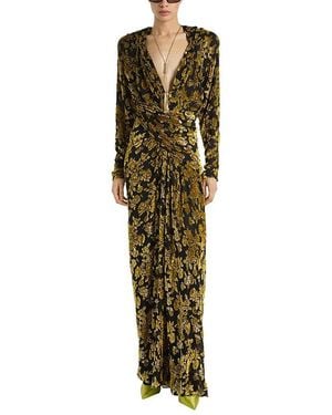 Balmain Long Velvet Jacquard Dress - Green