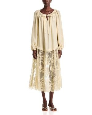 a.ren A. Ren Long Sleeve Contrast Skirt Midi Dress - Metallic