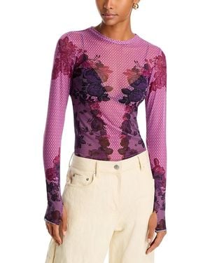AFRM Kaylee Long Sleeve Printed Mesh Top - Red