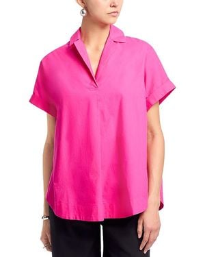French Connection Poplin Collar Short Sleeve Pullover Top - Pink