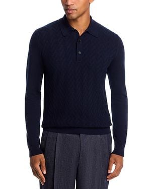 Maurizio Baldassari Parquet Stitch Long Sleeve Polo Sweater - Blue