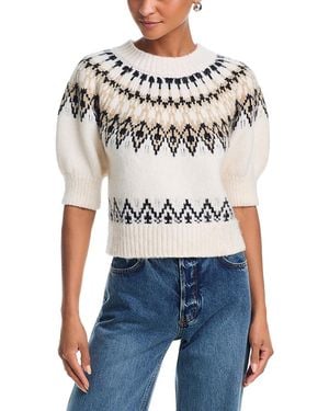 Aqua Short Sleeve Fair Isle Crewneck Sweater - White