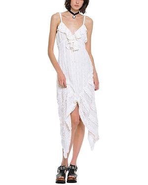 Anna Sui Floral Ruffle Stretch Lace Handkerchief Dress - White