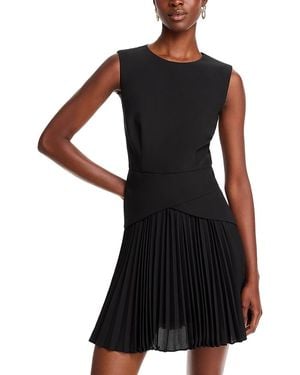 MILLY Haddy Mixed Media Pleated Dress - Black