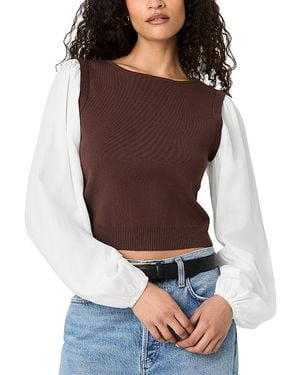 French Connection Maxime Mixed Media Top - Brown