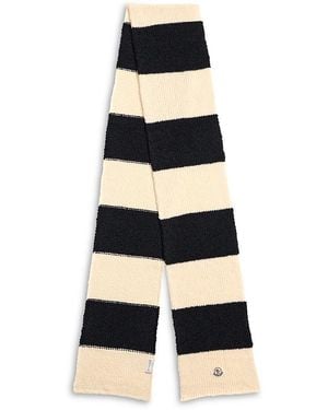 Moncler Stripe Logo Wool Blend Scarf - White