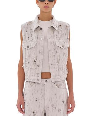 Haikure Ryder Bull Destroyed Denim Vest - White