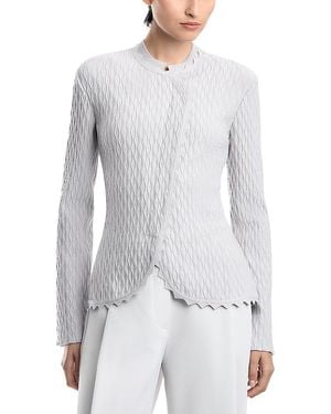 Emporio Armani Round Neck Asymmetric Zip Up Blazer - White