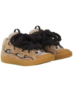 Lanvin Curb Suede Sneakers With Mesh Laces - Black