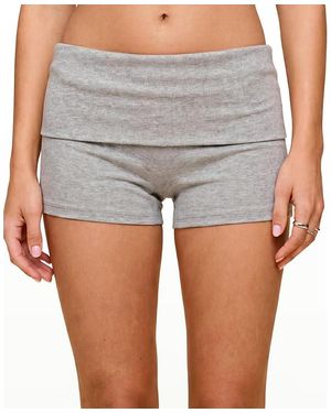 Edikted Audrea Ribbed Foldover Biker Shorts - Gray