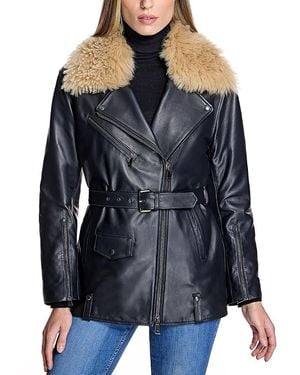 Maximilian Leather Moto Jacket With Detachable Shearling Collar - Black