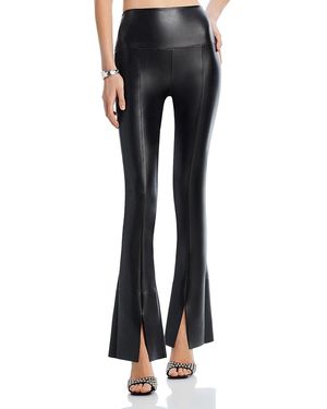 Norma Kamali Spat Split Hem Faux Leather Leggings - Black