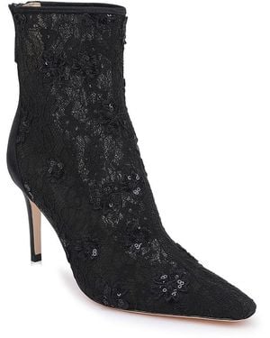 Badgley Mischka Raya Lace & Sequin High Heel Ankle Boots - Black