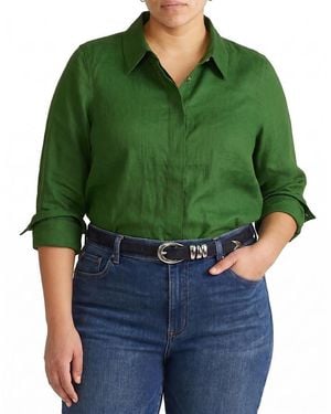 UNIVERSAL STANDARD Plus Elbe Stretch Linen Shirt - Green