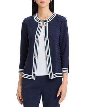 Ming Wang Tonal Herringbone Knit Jacket - Blue