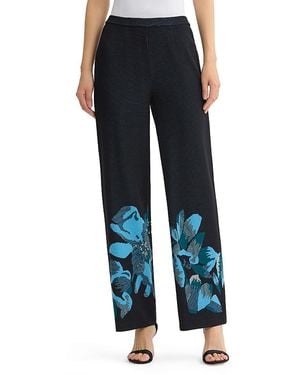 Ming Wang Petite Floral Jacquard Soft Knit Pant - Blue
