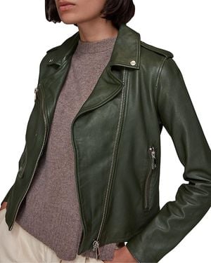 Whistles Agnes Leather Moto Jacket - Green