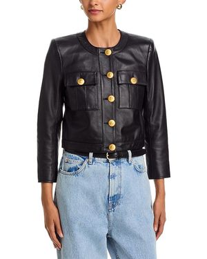 L'Agence Deidra Leather Collarless Jacket - Black