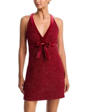 Aqua Sleeveless Tweed Bow Detail Dress - Red