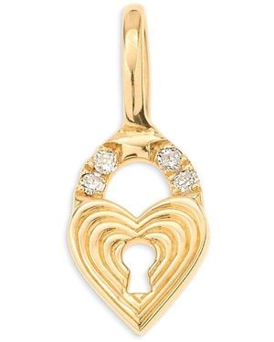 Adina Reyter 9K Diamond Heart Padlock Mini Charm Pendant - Metallic