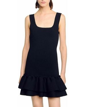 Sandro Ruffled Short Knit Dress - Blue