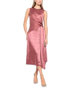 Luxely Sleeveless Satin Draped Dress - Pink