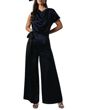 Coast Tie Side Satin Drape Wide Leg Jumpsuit - Black
