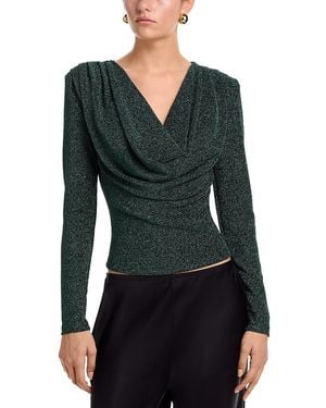 Aqua Shimmer Knit Cowl Neck Top - Green