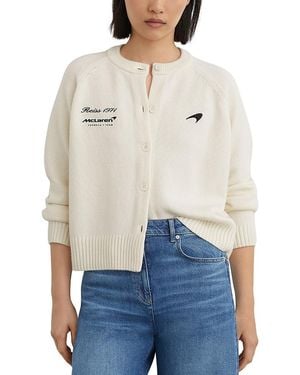 Reiss Louise Long Sleeved Merino Wool Cropped Crewneck Cardigan - Blue