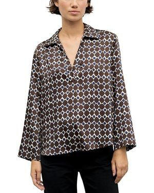 Gerard Darel Lorra Printed Open Collar Blouse - Black